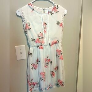 Sleeveless White Dress with Embroidered Flowers- Size 12